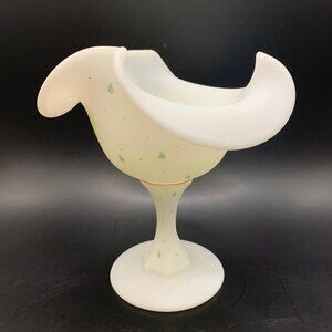 Vtg Fenton White Compote Hand Painted With Christmas Trees & Signed D. Robinson